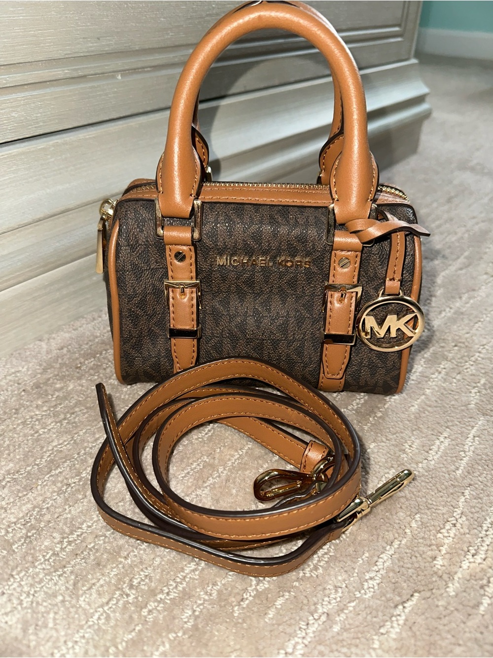 Michael Kors Micro Satchel in Brown/Tan